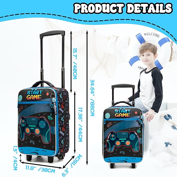 Kids Luggage Sets with Wheels Boys Travel Softside Suitcases 16" Carry on Suitcase with Duffle Bag Boys Luggage Sets Airline Approved