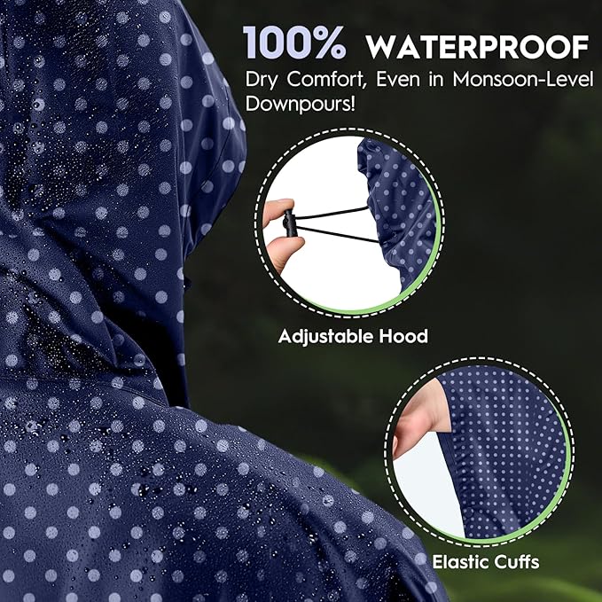 Bruvoalon 3-in-1 Rain Poncho with 1/4 Zip & Chest Pocket, Waterproof, Sunshade, Ground Mat for Adults & Youth Emergency