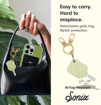 Sonix Keychain Case Compatible with Apple AirTag | Protective AirTag Cover Keychain | Checkmate Green Pickleball Paddle | Pickleball Green