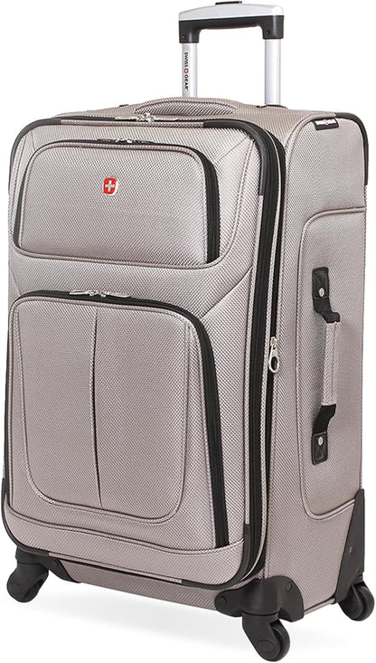 SwissGear Sion Softside Expandable Luggage – Medium Checked Suitcase with 360 Degree Wheels & Retractable Handle – 25 Inch, Perfect for 1-7 Night Trips – Pewter