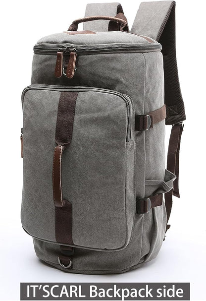 IT'SCARL Mens backpack, Large backpack for travel, Carry-on, canvas bag, 17 inch computer waterproof back pack(grey)