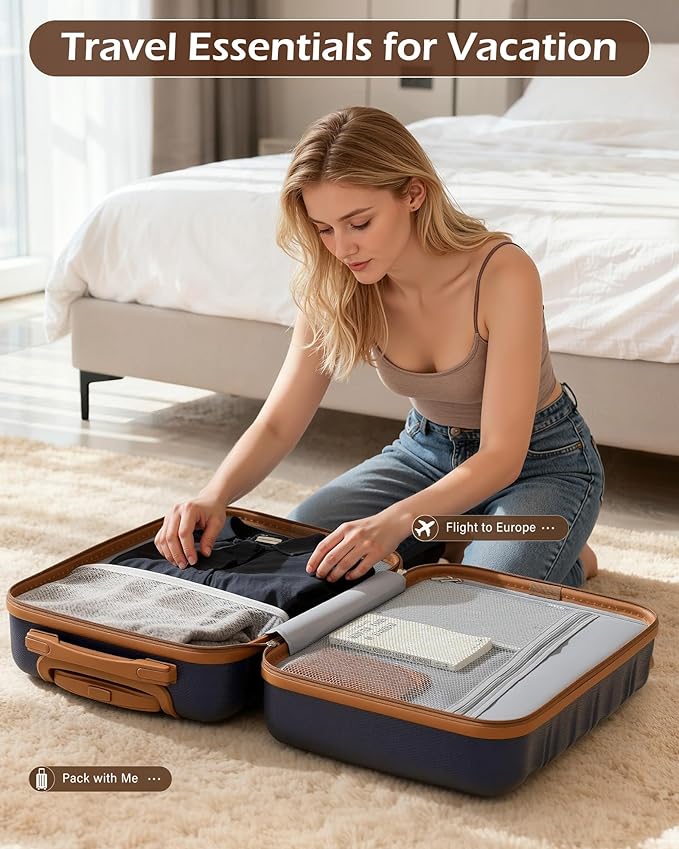 LONG VACATION Carry On Luggage Sets 3 Piece 20 Inch Suitcase Set, ABS+PC Hardshell Lightweight Travel Luggage with Spinner Wheels & YKK Zipper TSA Lock (20 INCH (BP/TB), NAVY)