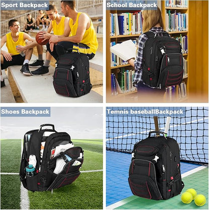 18.4 Laptop Backpack for Men, Extra Large Gaming Laptops Backpack with USB Charger Port, TSA Friendly Big Capacity Heavy Duty Travel Computer Bag RFID Anti-theft Pocket Backbag,21.2*15.5*11.5inch Red