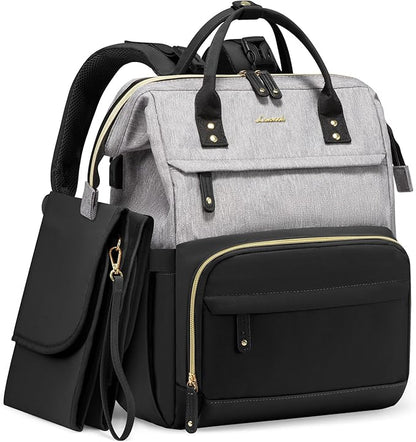 LOVEVOOK Diaper Bag Backpack, Baby Bag with Changing Station, Large Diaper Backpack for Mom Dads, Waterproof Leather Mommy Bag for Boy and Girl, Travel Essential Baby Shower, Black-Grey