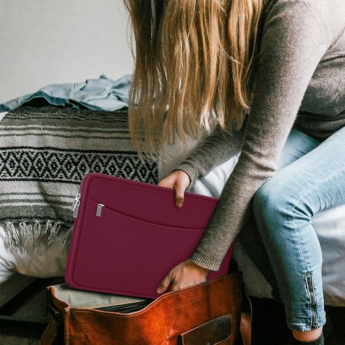 Laptop Sleeve 14 inch, Shockproof Protective Laptop Cover Briefcase Carrying Computer Bag with Accessory Pocket Portable Computer Sleeve for 14" MacBook, HP, Dell, Lenovo, Acer, Wine Red