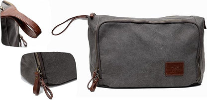 Vetelli Vintage Canvas Toiletry Bags, Travel In Style, Waterproof Canvas Dopp Kits, Durable (Messner) (Light Gray)