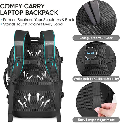 BALEINE Travel Backpack for Women Men, Large Sturdy Carry On Laptop Backpack Gifts for Business, Casual, Weekender, Hiking (XL, Black)