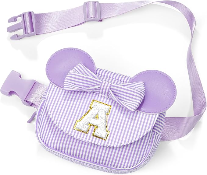 Initial Crossbody Bag Belt Bag Fanny Pack Purse for Girl Kids - Birthday Gifts for 2 3 4 5 6 7 8 Year Old Girls, Stocking Stuffers Christmas Gifts for Girls Kids, Purple A