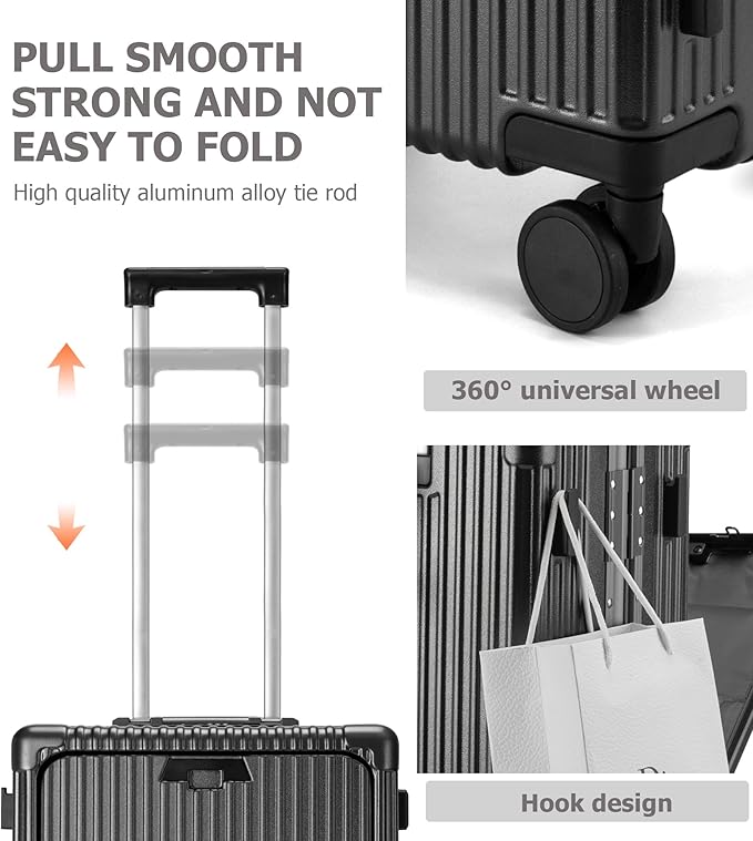 feilario 20in Aluminium Frame Zipperless PC Hard Shell Spinner Wheels Luggage, Built-In TSA lock Carry on Suitcase, with Cup Holder, USB Port, Phone Holder