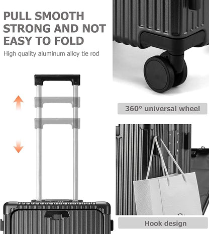 feilario 24in Aluminium Frame Zipperless PC Hard Shell Spinner Wheels Luggage, Built-In TSA lock Carry on Suitcase, with Cup Holder, USB Port, Phone Holder