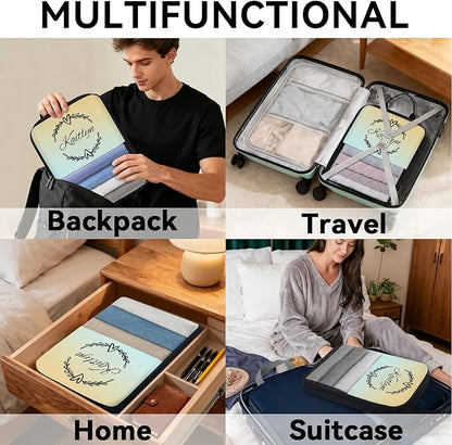 Custom 6 Set Compression Packing Cubes with Name Personalized Compressible Expandable Packing Organizers Luggage Carry On Suitcase Bags Travel Accessories Gifts