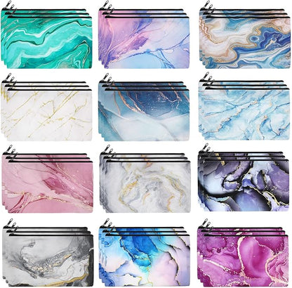 Hillban 36 Pcs Marble Makeup Bags Marble Gifts Cosmetic Bags for Women Travel Toiletry Pouch with Zipper Portable Organizer Pouch for Cosmetics Makeup Brushes, 12 Styles