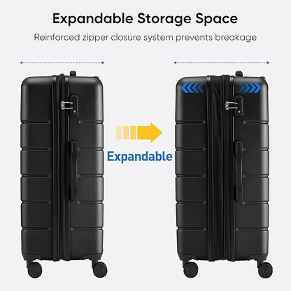 OLIXIS 20 Inch Carry-On Luggage, Hardside Suitcase with Spinner Wheels, Lightweight ABS Hard Shell Travel Luggage, TSA Approved Lock, Expandable Small Suitcase for Business & Travel–Black