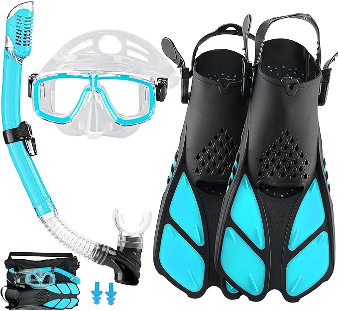 Snorkeling Gear for Adults with Fins Scuba Diving Gear Adult Professional Travel Snorkel Sets with Flippers,Anti-Fog Anti-Leak Diving Mask