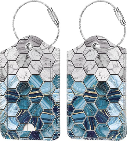 Fintie Luggage Tags, Privacy Cover ID Label with Stainless Steel Loop and Address Card for Travel Bag Suitcase, Agate Hexagons (2 Piece)