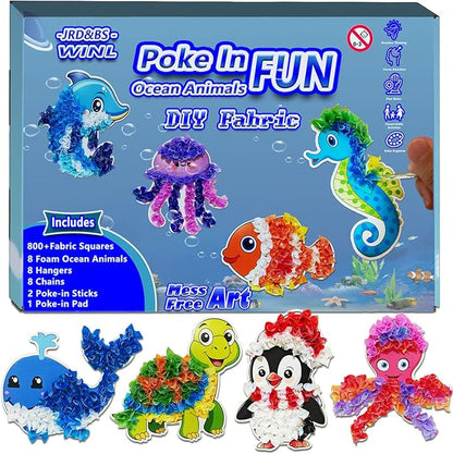 JRD&BS WINL Magical Ocean Animal Poke Art - Dolphin, Jellyfish, Seahorse, Turtle, Octopus, No-Mess Craft Kit for Kids 4-9,Marine Biology Learning Toy, Creative Gift for Preschoolers