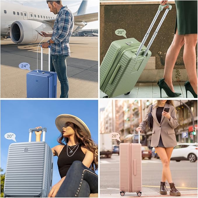 Hard Shell Suitcases Expandable Travel Luggage Sets 2 Piece, Carry on and Check in Luggage Lightweight Suitcase Set 2 Piece with Wheels Cup Holder Charger Built in (Black, 20/28)