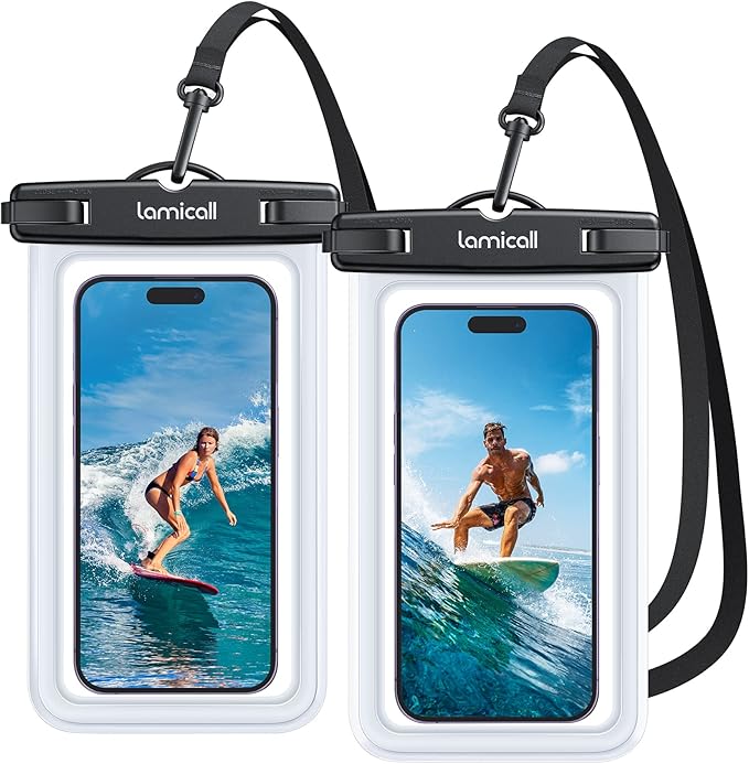 Lamicall Waterproof Phone Pouch Case - [2 Pack][Easy Lock & Heavy Duty] IPX8 Water Proof Cell Phone Dry Bag for Beach, Protector for iPhone 17 16 15 14 13 12 11 Pro Max Plus Air, Galaxy S25 S24, 4-7"