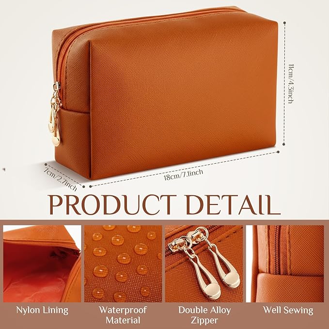 Cunno 100 Pcs Makeup Bags Bulk PU Leather Cosmetic Pouch Christmas Small Pouch Bag DIY Toiletry Bags Preppy Aesthetic Travel Storage Organizer for Women Travel Christmas Party Gift(Brown)