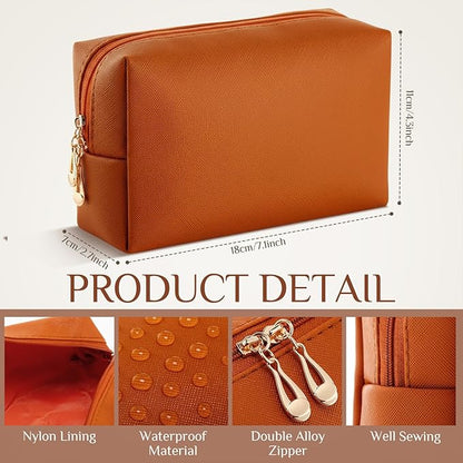 Cunno 100 Pcs Makeup Bags Bulk PU Leather Cosmetic Pouch Christmas Small Pouch Bag DIY Toiletry Bags Preppy Aesthetic Travel Storage Organizer for Women Travel Christmas Party Gift(Brown)