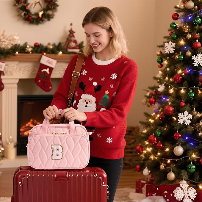 YOOLIFE Teen Girl Gifts Trendy Stuff - Birthday Gifts for 7 8 9 10 11 12 13 14 15 16 17 18 Year Old Teen Girls Hanging Toiletry Bag Initial Makeup Bag - Letter Pink E