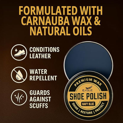 Eagle Shoe Polish Wax – Premium High-Gloss Shine – Restores Color, Covers Scuffs, Nourishes & Protects - 3-Piece Kit