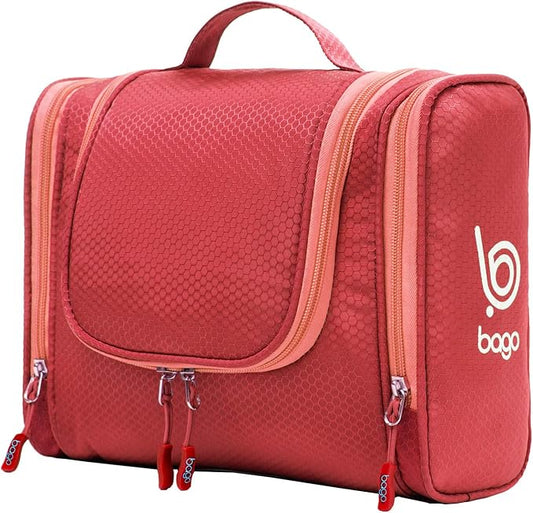 Bago Travel Toiletry Bag for Women and Men - Large Waterproof Hanging Large Toiletry Bag for Bathroom and Travel Bag for Toiletries Organizer - Makeup Bag (Red)
