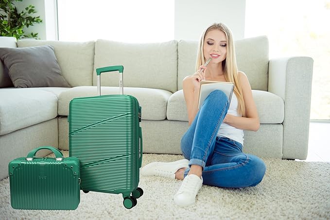 World Traveler VentureX Airline Approved 2-Piece Carry-On Luggage Set – Lightweight Hardside Polycarbonate Suitcase with Spinner Wheels - Green