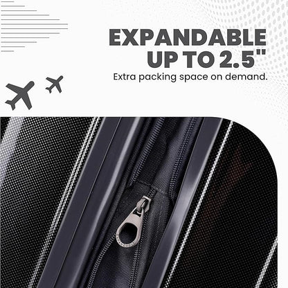 Spyder Rails Expandable Hardside Upright Suitcase with 360° Spinner Wheels, TSA Approved Lock (Black, Carry-On)