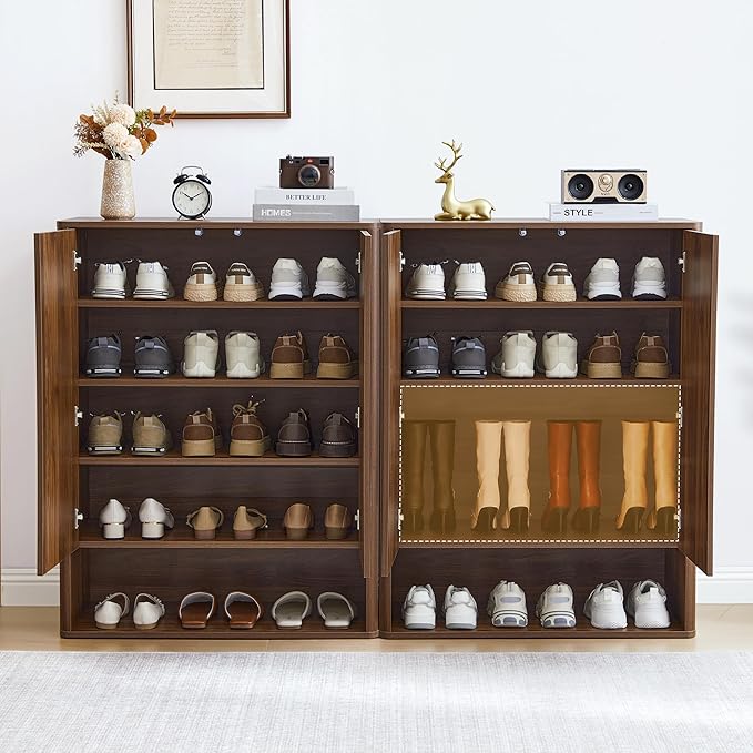 40.94'' Tall and Large Shoe Storage Cabinet with Doors and Adjustable Shelves, 5-Tier Modern Shoe Rack Cabinet Storage for Entryway, Entrance, Hallway, Living Room - Walnut