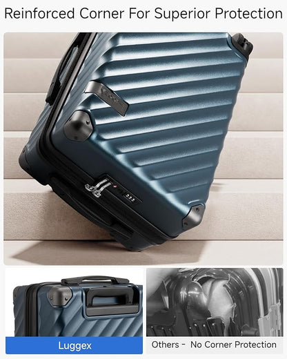 24 Inch Luggage with Spinner Wheels, KVC Expandable Hardside Medium Checked Suitcase (EX-Core, Navy, 24 Inch, 70L-76L)