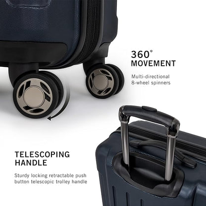 Kenneth Cole REACTION Renegade Luggage Expandable 8-Wheel Spinner Lightweight Hardside Suitcase, Navy Blue, 20-Inch Carry On