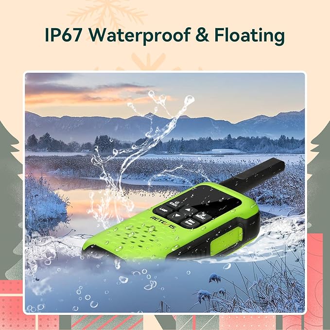 Retevis RT49P Walkie Talkies, Durable 2 Way Radios Long Range, Emergency Rechargeable IP67 Floating Waterproof FRS Walkie Talkies, NOAA SOS Flashlight for Skiing Pool Swimming Shower 2 Pack