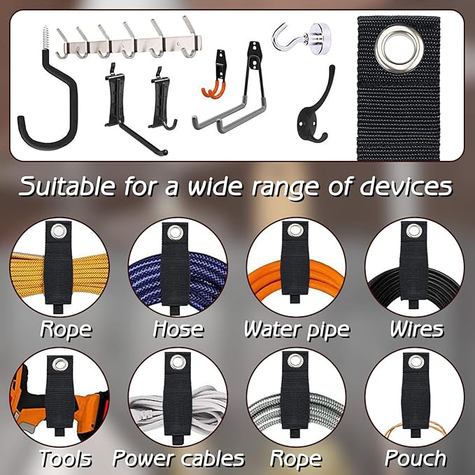 Zkptops 10Pcs Extension Cord Holder Organizer Heavy Duty Storage Straps Hook and Loop Cable Straps Hanger Garage Storage Accessories Wrap Rope Organizer for Hanging Cables Hoses Ropes and Tools