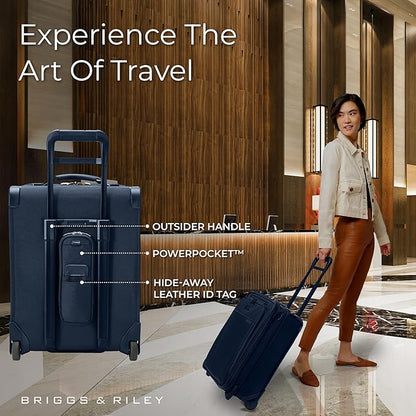 Briggs & Riley 21" Global 2-Wheel Expandable Carry On - Luggage for Travel, Suitcases with Wheels, Softside Rolling Bag for Men & Women, Self-Repairing Zipper - Baseline Collection, Navy