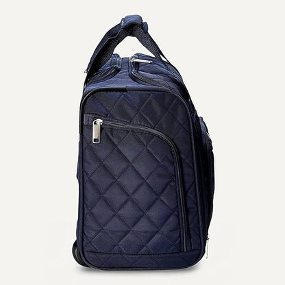 Amazon Basics Underseat Carry On Luggage with Wheels - 14" Rolling Travel Bag, Navy Quilted