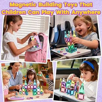 40PCS Magnetic Tiles Mini Travel Essentials Toddler Toys with Case Set, Preschool Montessori Education Magnetic Building Blocks Games Sensory Toys for 3 4 5 Year Old Boys Girls Birthday Gifts