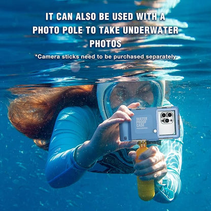 2026Underwater Snorkeling Diving Phone Case for iPhone 17/16/15/14/13Pro Max Galaxy S25/ S24/S23/S22/.[50ft/15m] Professional Scuba Dive Waterproof Case Underwater Photo Video Cove Blue