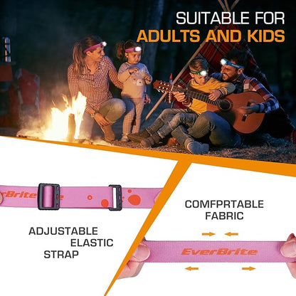EverBrite Rechargeable Headlamp, 2 Pack Kids Headlamp with White/Red/Green Light and Memory Function, Head Lamp for Adult and Kid with 5 Modes, 120° Adjustable LED Headlamp for Camping, Running-Pink