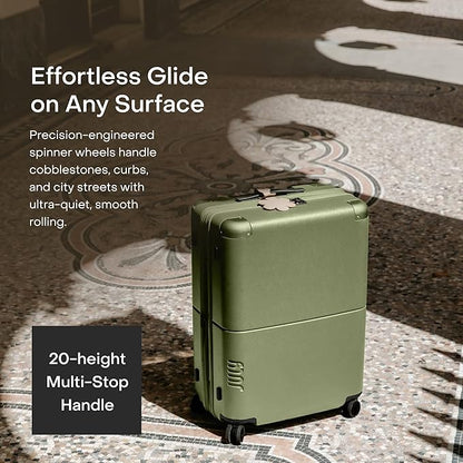 Checked Expandable - 24.5" Airline Approved Check In Luggage with Wheels, Spinner Suitcase for Men & Women - TSA Lock Rolling Suitcase, Spinner Wheels, Expansion Zip, Y-Strap - Moss