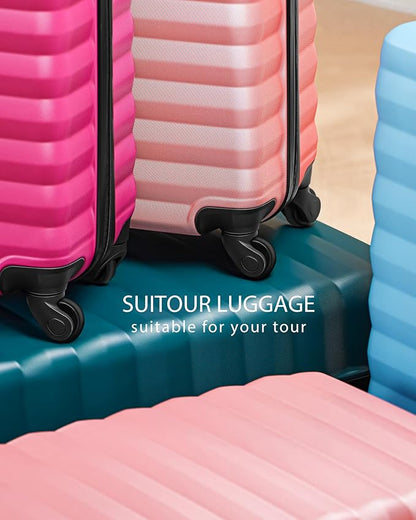 3 Piece Luggage Sets ABS Hardshell Suitcase with Spinner Wheels with 6PC Packing Bags(20/24/28inch)