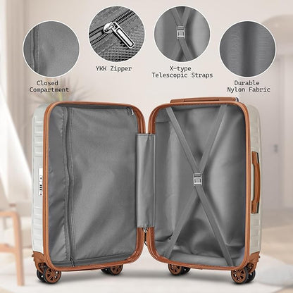 Melalenia Luggage Sets 3 Piece, Hard Shell Carry on Suitcase with Spinner Wheels and TSA Lock, Travel Lightweight Luggage Set for Women, Beige Brown