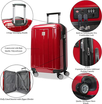 World Traveler Contour 20-Inch Carry-On Polycarbonate Hardside Expandable Spinner Luggage with TSA Lock - Red