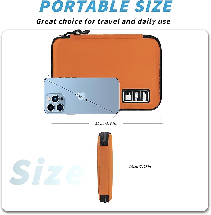 Electronics Organizer,Travel Cord Organizer Pouch, Portable Cable Organizer Bags,Travel Electronic Accessories Storage Case for Cables, Cords, Charger, Phone (Orange)