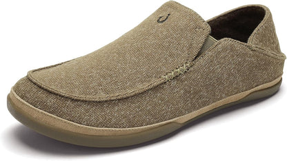 OLUKAI Moloa Hulu Men's Wool-Blend Slippers, Soft & Heathered Knit Slip On Shoes, Suede Leather Foxing, Drop-In Heel Design