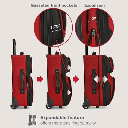 U.S. Traveler Rio Lightweight Softside Rolling Carry-on Suitcase, 2-Wheel Single, Red
