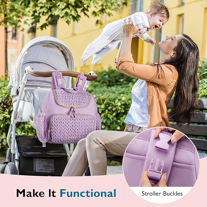 mommore Small Diaper Bag Diaper Backpack Stylish Toddler Baby Mini Maternity Bags Travel Backpacks with Insulated Pockets, Changing Pad, Stroller Straps