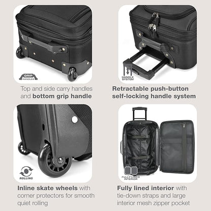 U.S. Traveler Rio Lightweight Softside Rolling Carry-on Suitcase, 2-Wheel Single, Black