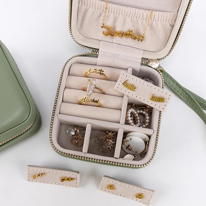 Angelina's Palace Personalized Jewelry Case with Name Engraved,Custom Leather Travel Jewelry Organizer Box for Rings,Earrings,Necklaces,Birthday Bridesmaid Gift For Women