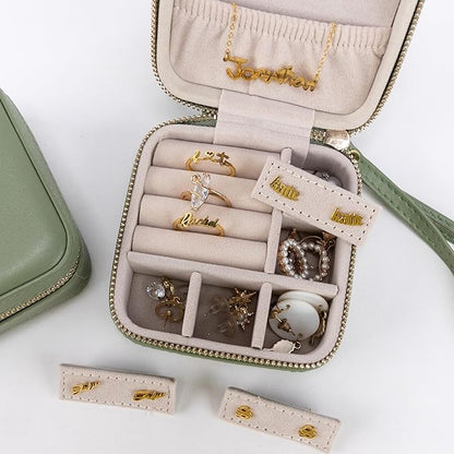 Angelina's Palace Personalized Jewelry Case with Name Engraved,Custom Leather Travel Jewelry Organizer Box for Rings,Earrings,Necklaces,Birthday Bridesmaid Gift For Women